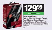 Robertson Winery Golden Nectar,NL Sweet Red,NL Sweet Rose,NL Sweet White,Smooth Dry Red-3L Each