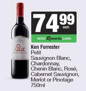 Ken Forrester Petit Sauv Blanc,Chardonnay,Chenin Blanc,Rose,Cab Sauv,Merlot Or Pinotage-750ml Each