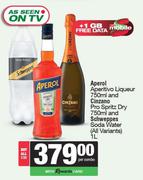 Aperol Aperitivo Liqueur 750ml & Cinzano Pro Spritz Dry 750ml & Schweppes Soda Water 1L-Per Combo