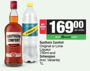 Southern Comfort Original Or Lime Liqueur 750ml & Schweppes 1L-Per Combo