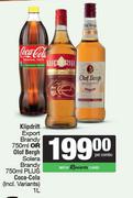 Klipdrift Export Brandy 750ml Or Olof Bergh Solera Brandy 750ml Plus Coca Cola 1L-Per Combo