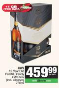 KWV 12 Year Old Potstill Brandy Gift Pack (Incl.Glasses)-750ml Per Pack