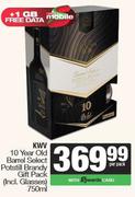 KWV 10 Year Old Barrel Select Potstill Brandy Gift Pack (Incl.Glasses)-750ml Per Pack