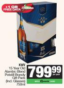 KWV 15 Year Old Alambic Blend Potstill Brandy Gift Pack (Incl.Glasses)-750ml Per Pack
