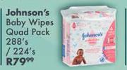 Johnson's Baby Wipes Quad Pack-288's/224's