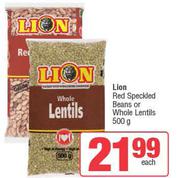 Lion Red Speckled Beans Or Whole Lentils-500g Each