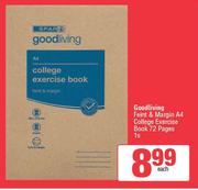 Spar Goodliving Feint & Margin A4 College Exercise Book (72 Pages)-Each