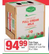 Fair Cape Milk UHT (Full Cream Or Low Fat)-6 x 1Ltr  Each