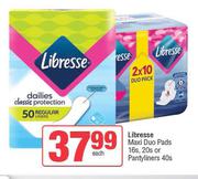 Libresse Maxi Duo Pads 16s, 20s Or Pantyliners 40s-Each