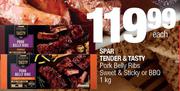 Spar Tender & Tasty Pork Belly Ribs Sweet & Sticky Or BBQ-1kg Each