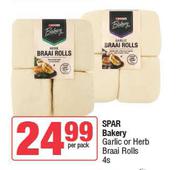 Spar Bakery Garlic Or Herb Braai Rolls-4 Per Pack