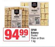 Spar Bakery Rusks (Plain Or Bran)-1kg Each