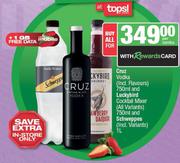 Cruz Vodka 750ml & Luckybird Cocktail Mixer 750ml & Schweppes 1L-Per Combo