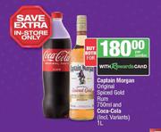 Captain Morgan Original Spiced Gold Rum 750ml & Coca Cola 1L-Both For