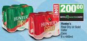 Hunter's Real Dry Or Gold Cider Cans-For 2 x 6 x 440ml