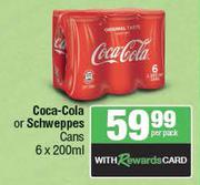 Coca-Cola Or Schweppes Cans-6 x 200ml Per Pack