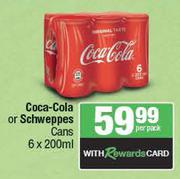 Coca Cola Or Schweppes Cans-6 x 200ml Per Pack