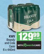 KWV Brandy And Cola Cans-6 x 440ml Per Pack