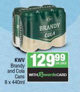 KWV Brandy & Cola Cans-6 x 440ml Per Pack