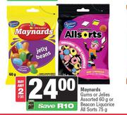 Maynards Gums Or Jellies 60g Or Beacon Liquorice All Sorts 75g-For 2