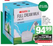 Spar UHT Long Life Milk (Full Cream, Low Fat or Fat Free)-6 x 1Ltr