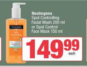 Neutrogena Spot Controlling Facial Wash 200ml Or Spot Control Face Mask 150ml-Each