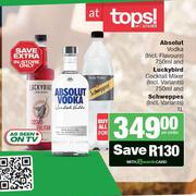 Absolut Vodka 750ml & Luckybird Cocktail Mixer 750ml & Schweppes 1L-For All