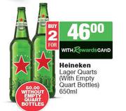 Heineken Lager Quarts (With Empty Quart Bottles)-For 2 x 650ml