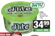 D'Lite 37% Fat Spread Tub-1Kg Each