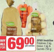 Spar Freshline Potatos 2kg, Onion 1Kg & Carrots 750g-For All Per Combo