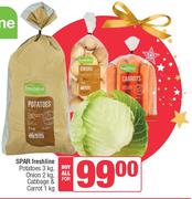 Spar Freshline Potatoes 3kg, Onion 2kg, Cabbage & Carrot 1kg-For All