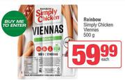 Rainbow Simply Chicken Viennas-500g Each