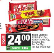 Nestle Countline Kitkat 4F 41.5g,Kitkat Chunky 40g,Smarties 40g,Barone 52g,Tex 40g Or Aero 40g-For 2