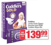 Cuddlers Jumbo Pack Diapers Assorted Sizes Plus Cuddlers Wipes 80s-Per Combo