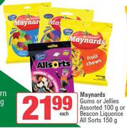 Maynards Gums Or Jellies Assorted 100g Or Or Beacon Liqurice All Sorts 150g-Each