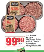 Your Butcher By Spar Beef Burger Patties Original,Cheese Flavoured Or Chargrill Flavoured-Per Kg