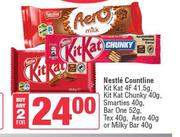 Nestle Countline Kitkat 4F 41.5g,Kitkatr Chunky 40g,Smarties 40g,Barone 52g,Tex 40g,Aero 40g-For 2