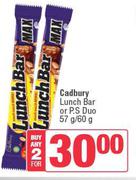 Cadbury Lunch Bar Or P.S Duo-For 2 x 57g/60g