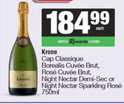 Krone Cap Classique Borealis Cuvee Brut,Rose Cuvee Brut,Night Nectar Demi Sec-750ml Each
