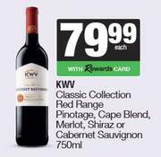 KWV Classic Collection Red Range Pinotage,Cape Blend,Merlot,Shiraz Or Cab Sauv-750ml