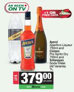 Aperol Aperitivo Liqueur 750ml & Cinzano Pro Spirtz Dry 750ml & Schweppes Soda Water 1Ltr-Per Combo 