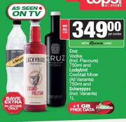 Cruz Vodka (Incl. Flavors) 750ml & Luckbird Cocktail Mixer (All Variant) 750ml & Schweppes-Per Combo