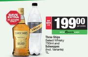 Three Ships Select Whisky 750ml And Schweppes (Incl. Variants) 1Ltr-Per Combo