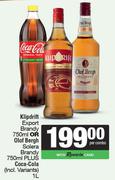 Klipdrift Export Brandy 750ml Or Olof Bergh Solera Brandy 750ml Plus Coca-Cola 1Ltr-Per Combo