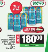 Mainstay Mojito,Passion Martini Or Pina Colada Spirit Cooler Cans-For 2 x 6 x 440ml