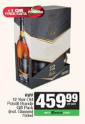 KWV 12 Year Old Potstill Brandy Gift Pack Including Glasses-750ml Per Pack