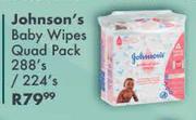 Johnson's Baby Wipes Quad Pack 288's/224's