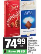 Lindt Excellence Chocolate Slabs Or Lindor Singles Assorted-100g Each