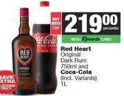 Red Heart Original Dark Rum 750ml & Coca Cola 1L-Per Combo