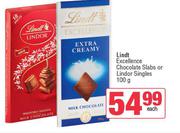 Lindt Excellence Chocolate Slabs Or Lindor Singles-100g Each